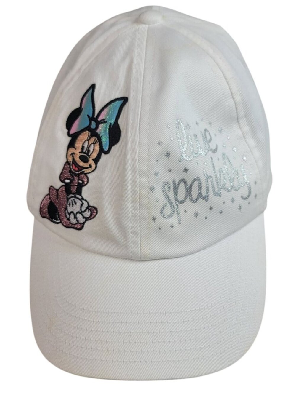 Disney Parks Youth Minnie Mouse Live Sparkly Hat White Small Embroidered Cotton